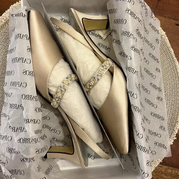 VINTAGE Caparros Evening Bridal Champagne Silk/Satin Slingbacks - 8M - Picture 3 of 13